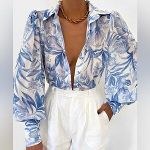 Blue Floral Women's Blouse